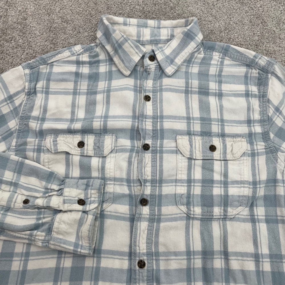 George Shirt Mens Large Blue White Plaid Button-Down Flannel Preppy Coastal